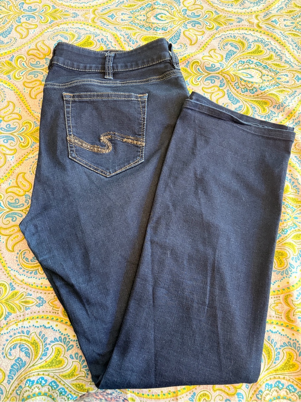 Silver Jeans Dark Blue Boot Cut Jeans with Tan Stitching